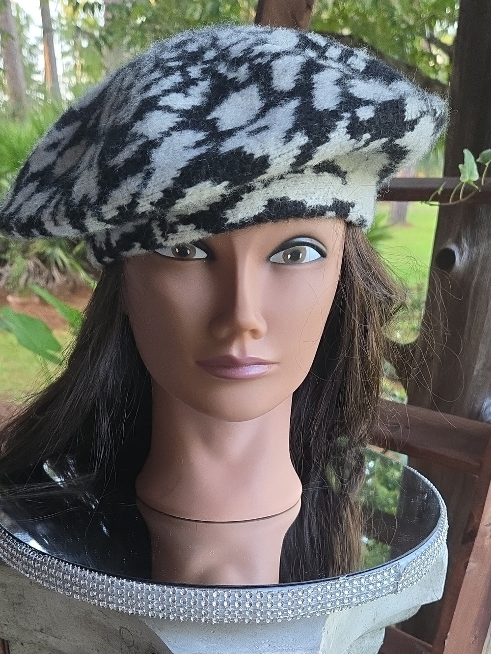 Sergio Hudson x Target Black And White Abstract Animal Print Knit Beret